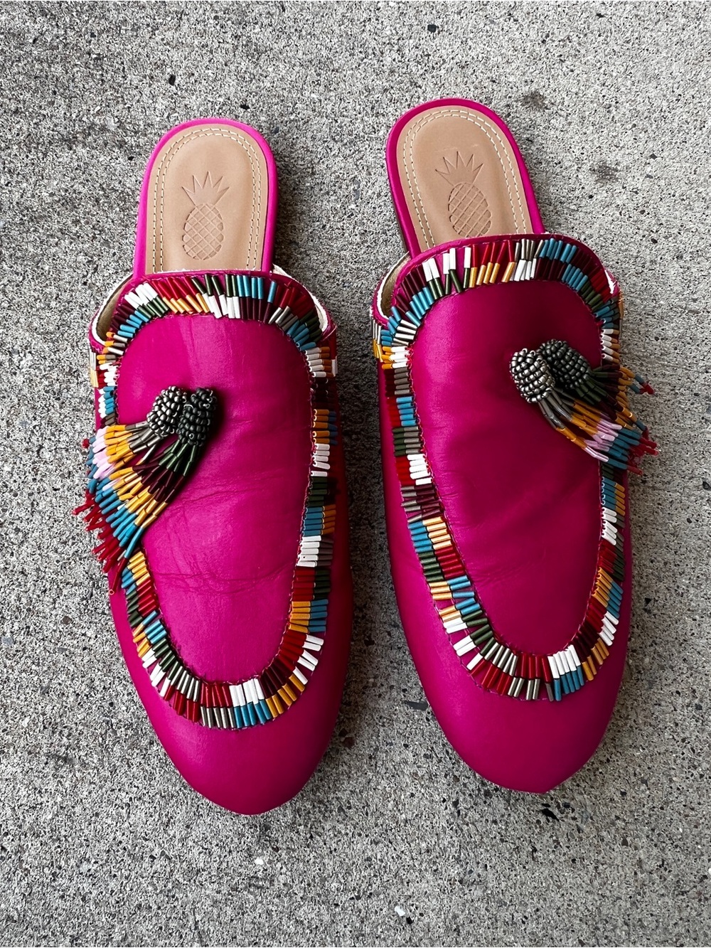 FARM Rio Hot Pink Beaded Tassel Slide Mules Size 8 - Picture 3 of 9